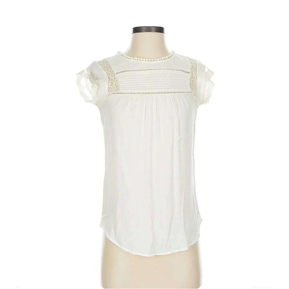 Daniel Rainn White Pleated Ruffled Blouse